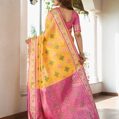 Woven Design Zari Organza Patola Saree With Blouse Piece