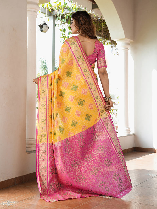 Woven Design Zari Organza Patola Saree With Blouse Piece