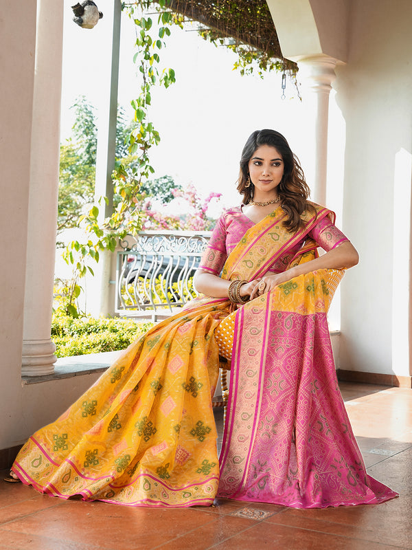 Woven Design Zari Organza Patola Saree With Blouse Piece