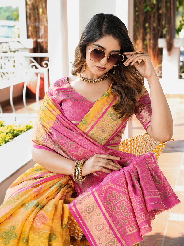 Woven Design Zari Organza Patola Saree With Blouse Piece