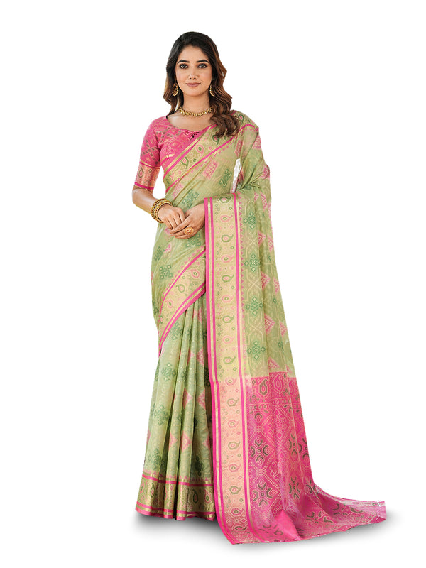 Woven Design Zari Organza Patola Saree With Blouse Piece
