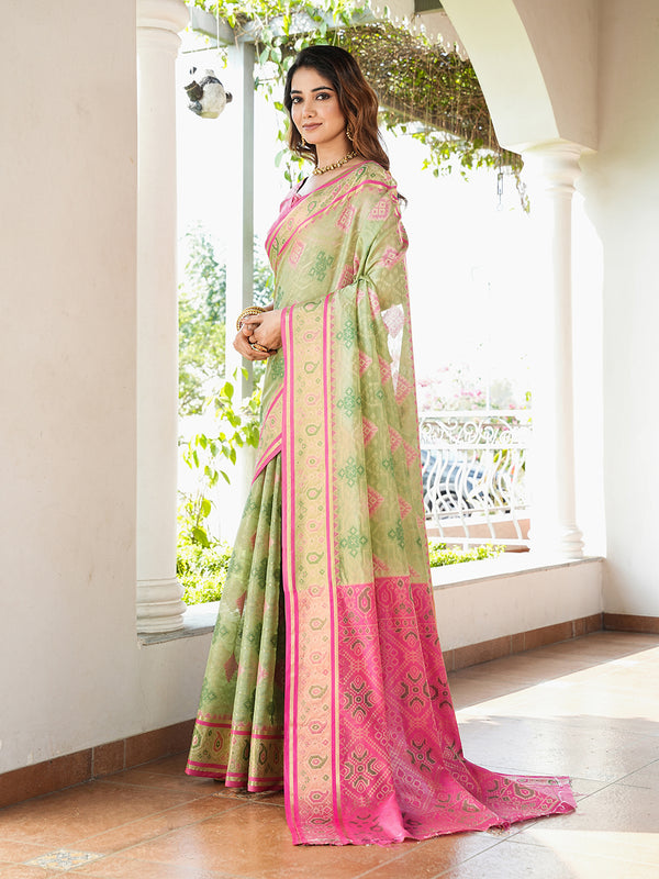 Woven Design Zari Organza Patola Saree With Blouse Piece