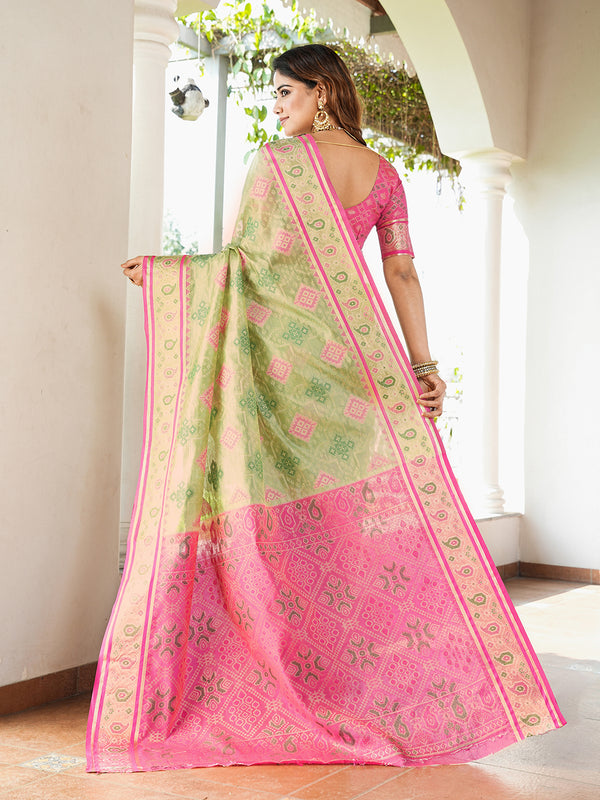 Woven Design Zari Organza Patola Saree With Blouse Piece