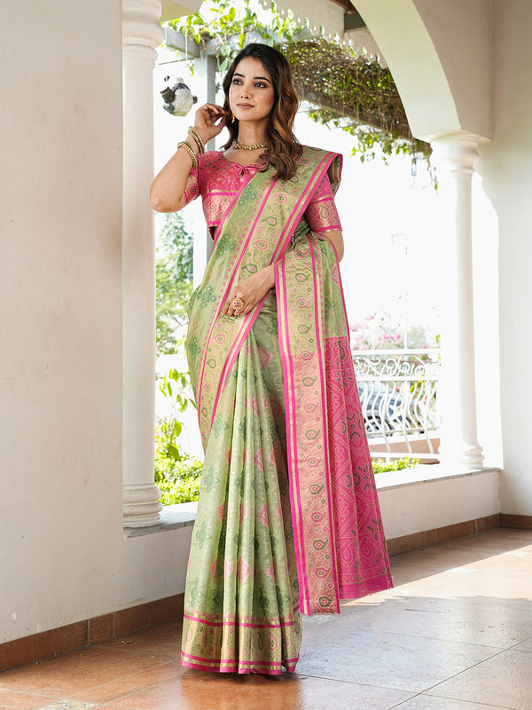 Woven Design Zari Organza Patola Saree With Blouse Piece