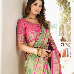 Woven Design Zari Organza Patola Saree With Blouse Piece