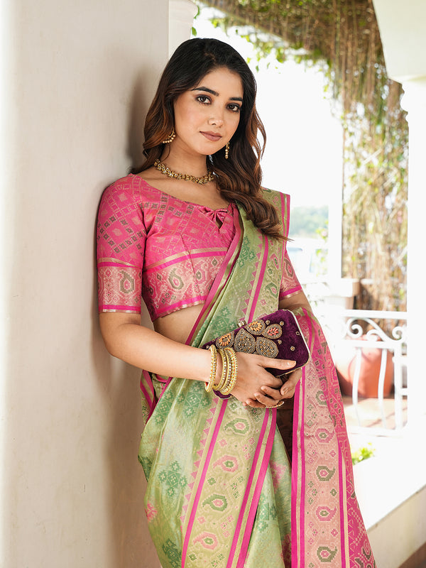 Woven Design Zari Organza Patola Saree With Blouse Piece