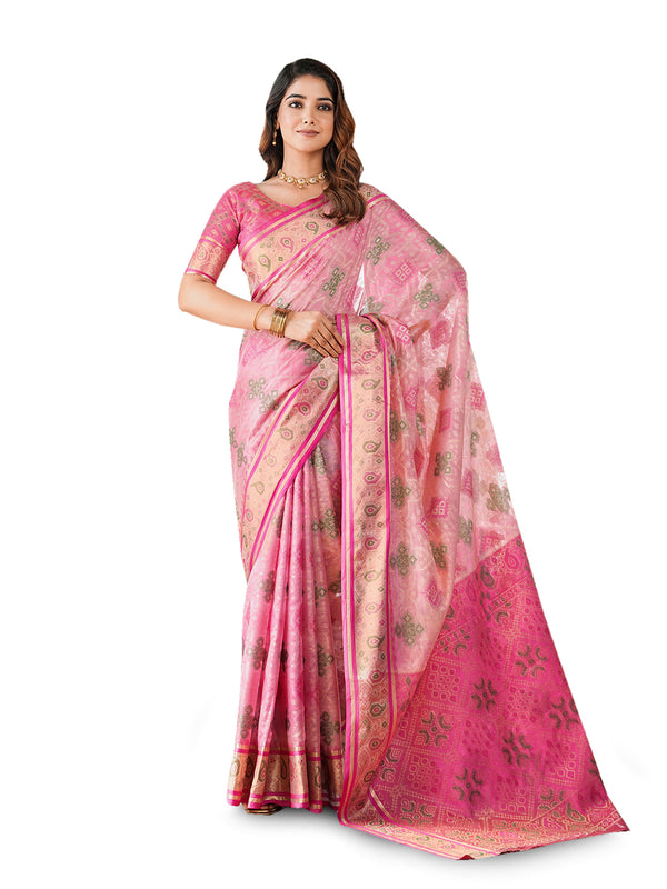 Woven Design Zari Organza Patola Saree With Blouse Piece