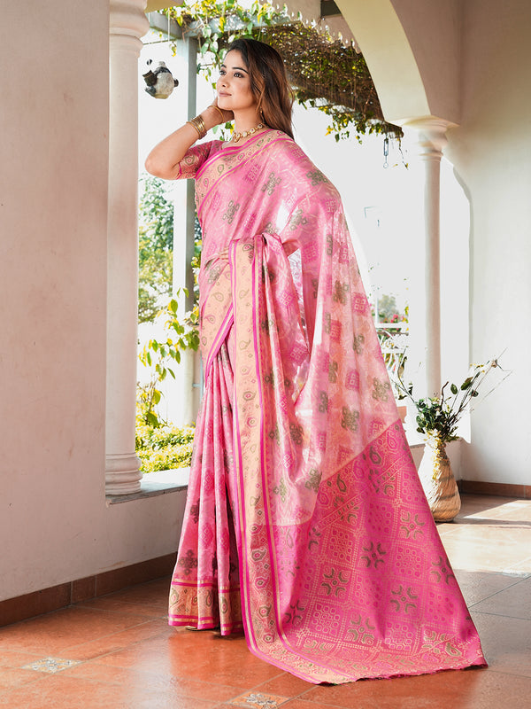 Woven Design Zari Organza Patola Saree With Blouse Piece