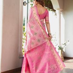 Woven Design Zari Organza Patola Saree With Blouse Piece