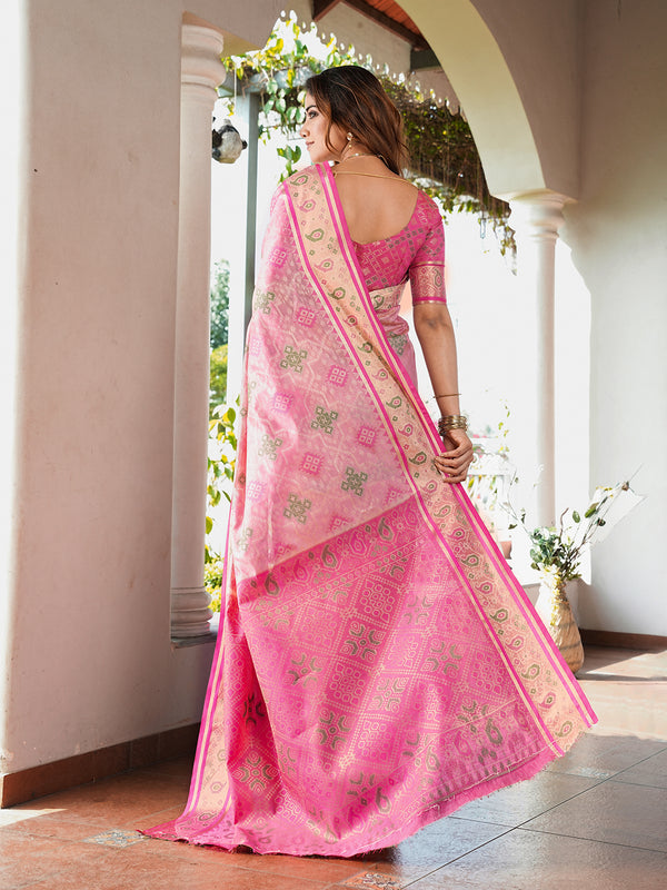 Woven Design Zari Organza Patola Saree With Blouse Piece