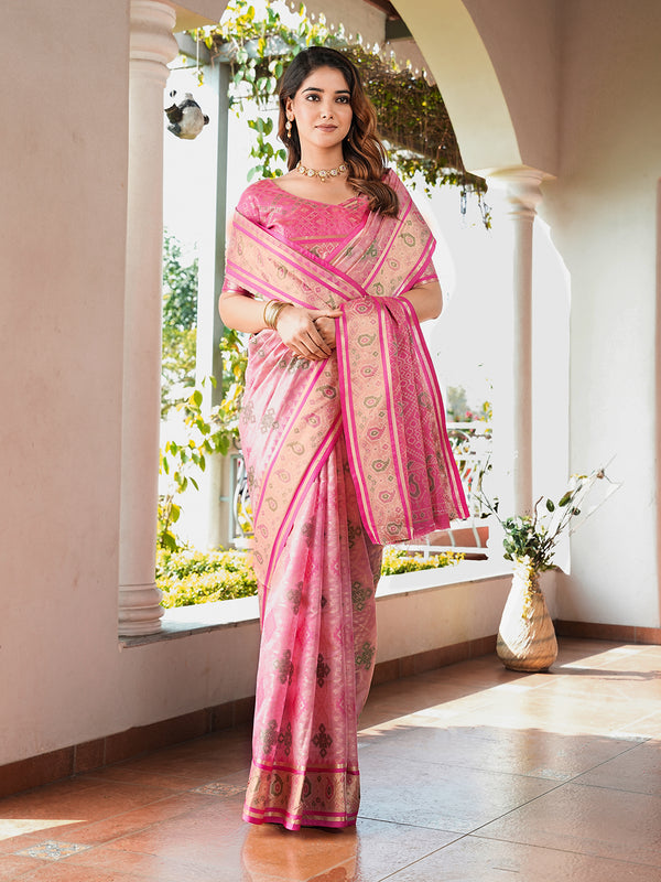 Woven Design Zari Organza Patola Saree With Blouse Piece