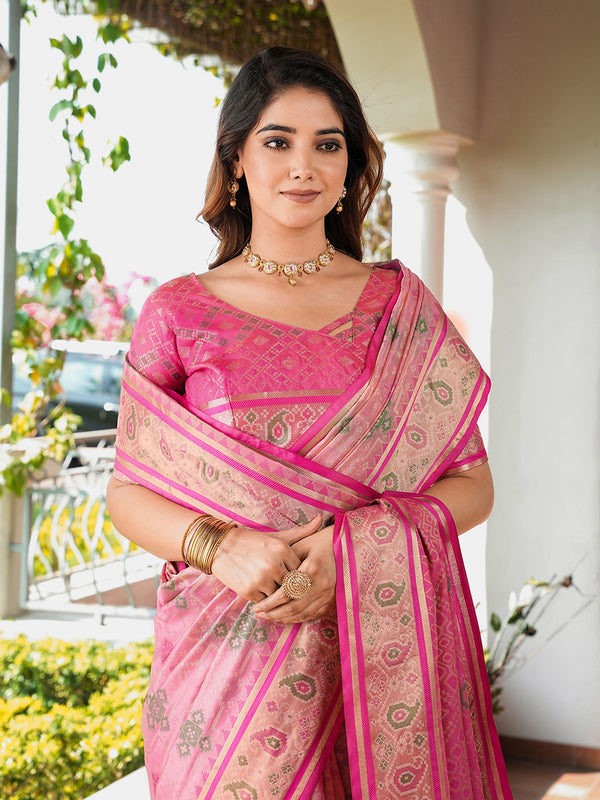 Woven Design Zari Organza Patola Saree With Blouse Piece