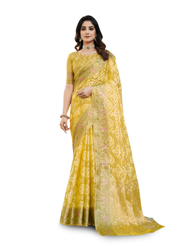 Woven Design Zari Organza Patola Saree With Blouse Piece