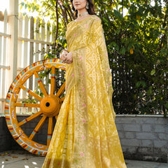 Woven Design Zari Organza Patola Saree With Blouse Piece