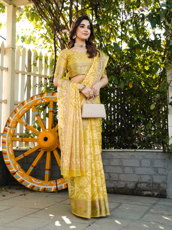 Woven Design Zari Organza Patola Saree With Blouse Piece