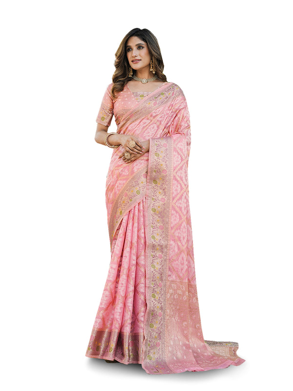 Woven Design Zari Organza Patola Saree With Blouse Piece