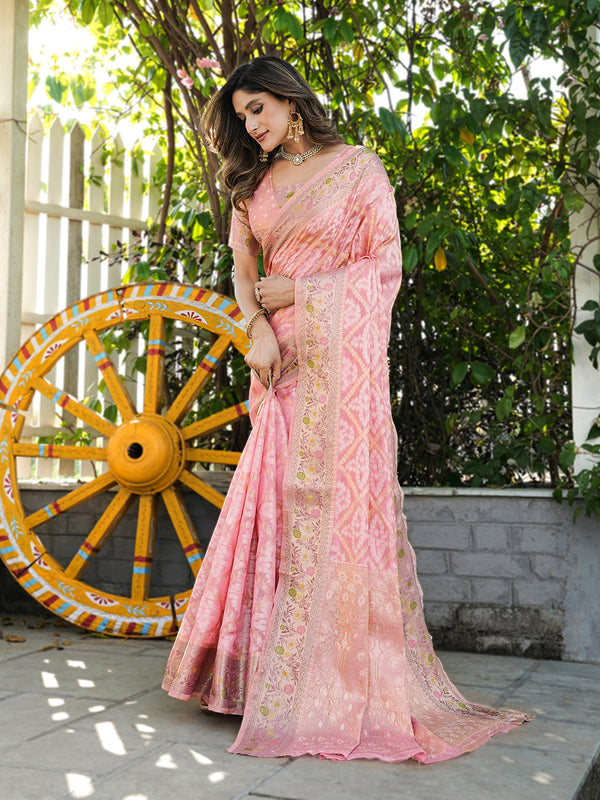 Woven Design Zari Organza Patola Saree With Blouse Piece