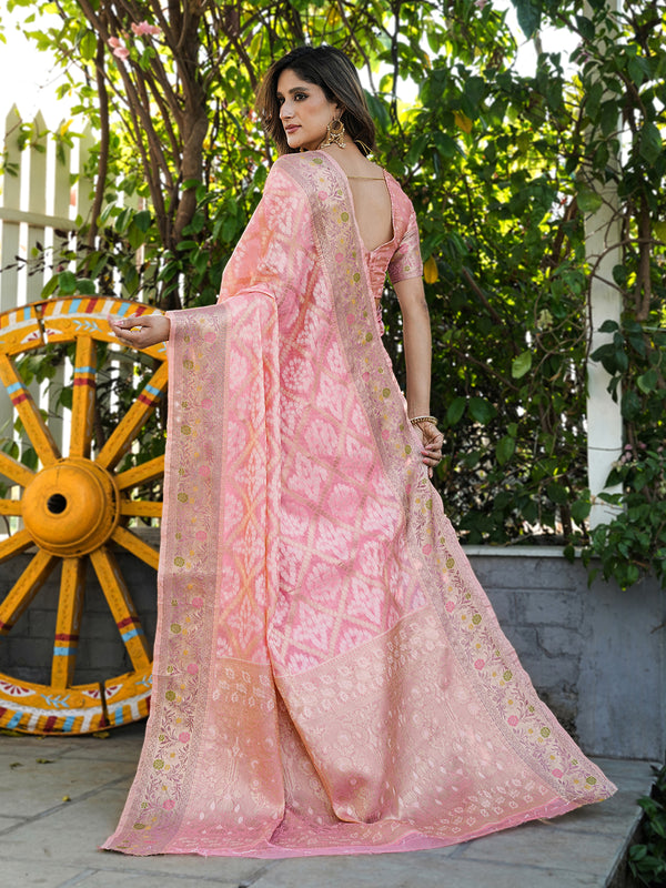 Woven Design Zari Organza Patola Saree With Blouse Piece