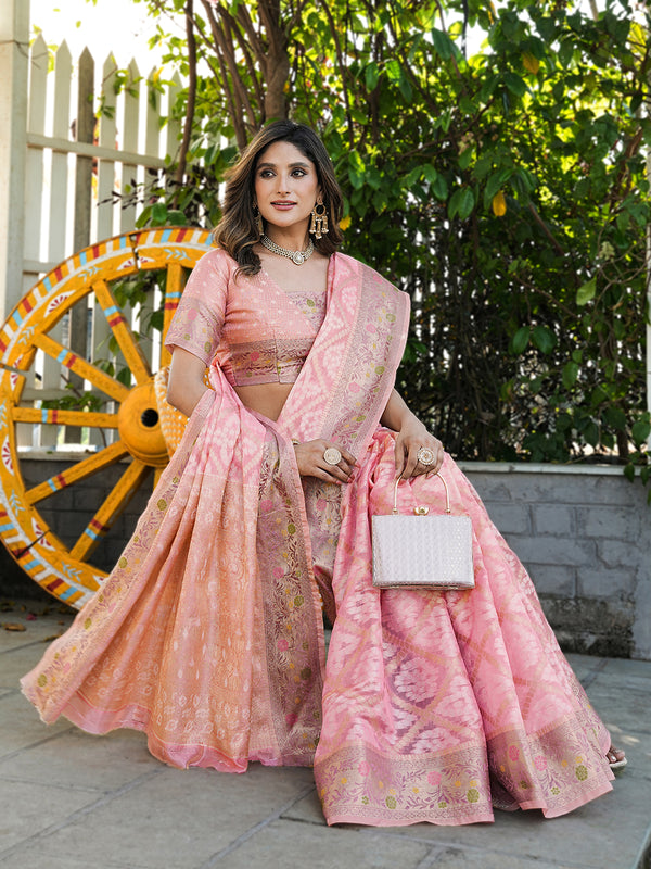 Woven Design Zari Organza Patola Saree With Blouse Piece