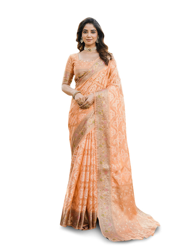 Woven Design Zari Organza Patola Saree With Blouse Piece