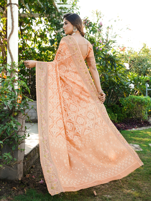 Woven Design Zari Organza Patola Saree With Blouse Piece