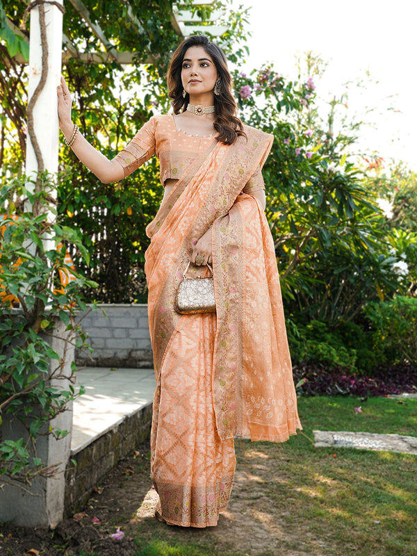 Woven Design Zari Organza Patola Saree With Blouse Piece