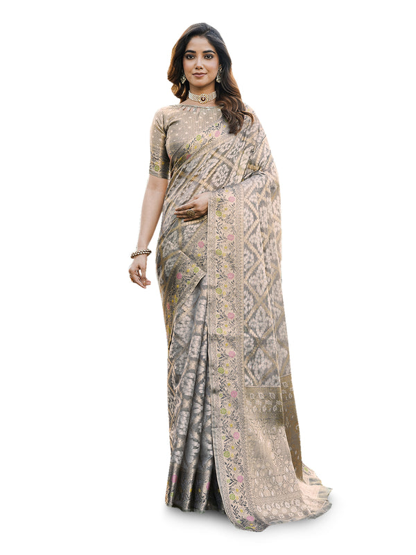 Woven Design Zari Organza Patola Saree With Blouse Piece