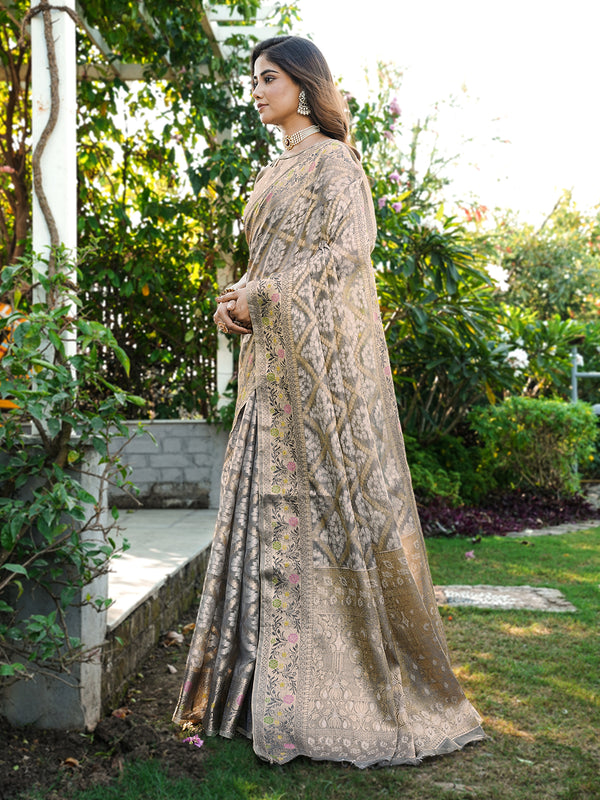 Woven Design Zari Organza Patola Saree With Blouse Piece