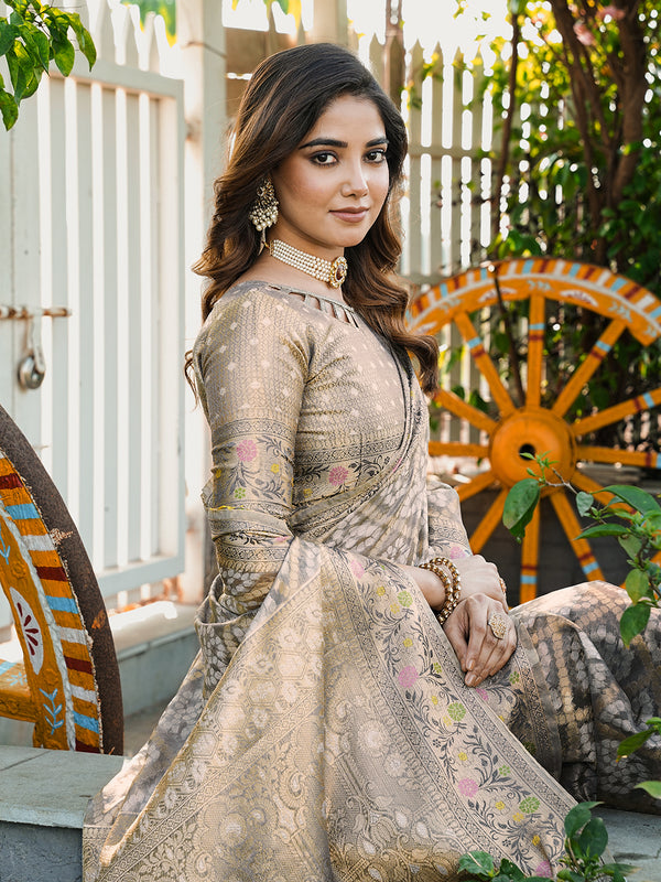 Woven Design Zari Organza Patola Saree With Blouse Piece