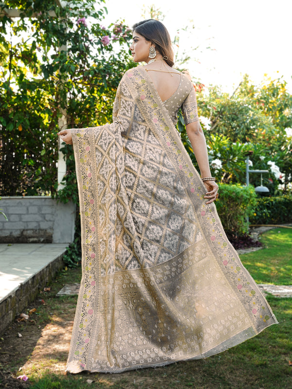 Woven Design Zari Organza Patola Saree With Blouse Piece