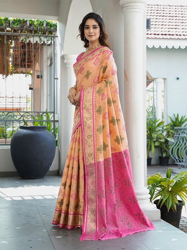 Woven Design Zari Organza Patola Saree With Blouse Piece
