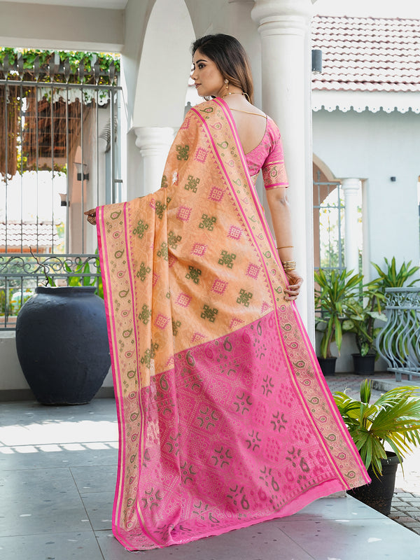 Woven Design Zari Organza Patola Saree With Blouse Piece