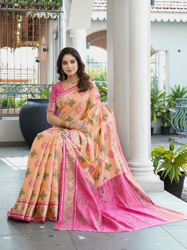 Woven Design Zari Organza Patola Saree With Blouse Piece