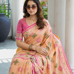 Woven Design Zari Organza Patola Saree With Blouse Piece