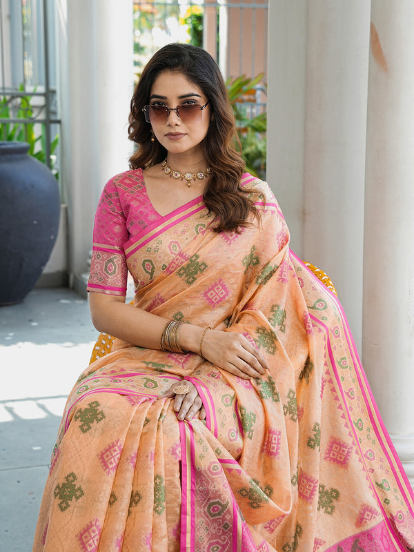 Woven Design Zari Organza Patola Saree With Blouse Piece