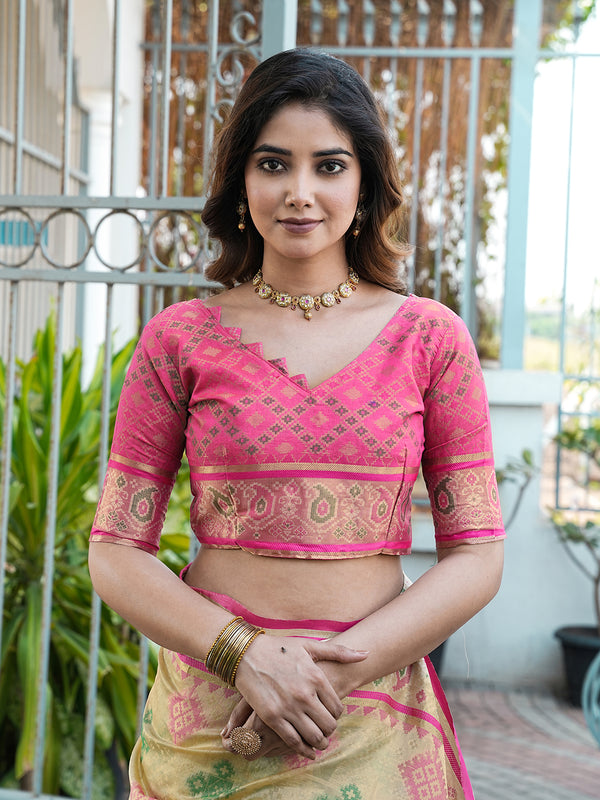 Woven Design Zari Organza Patola Saree With Blouse Piece