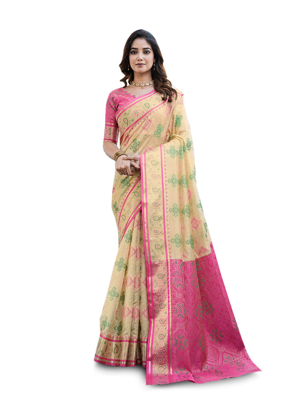 Woven Design Zari Organza Patola Saree With Blouse Piece