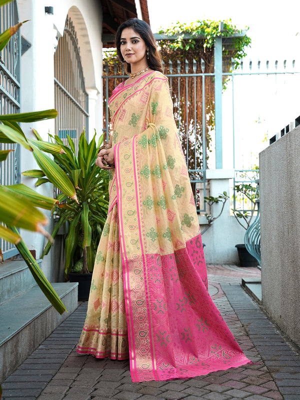 Woven Design Zari Organza Patola Saree With Blouse Piece