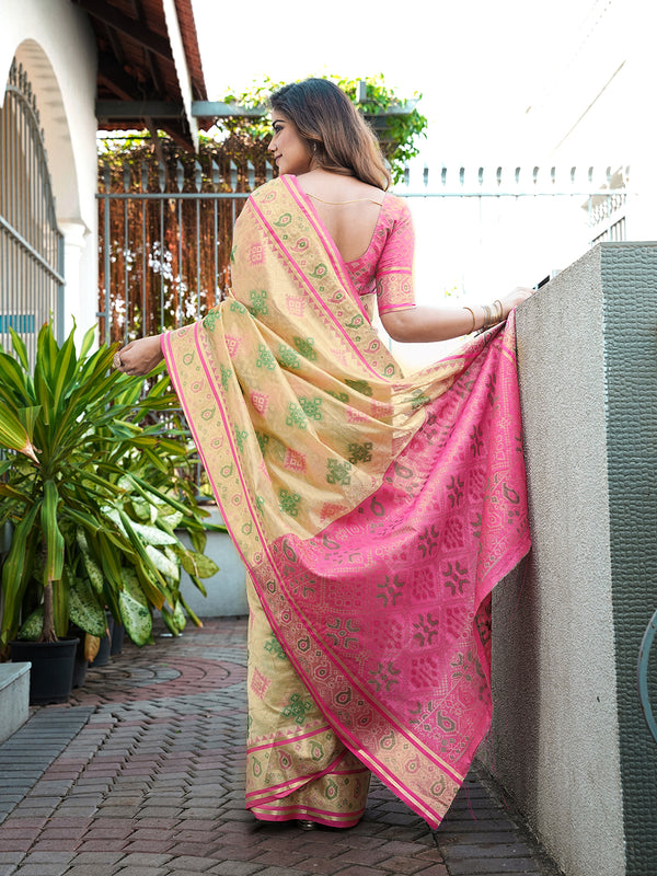 Woven Design Zari Organza Patola Saree With Blouse Piece