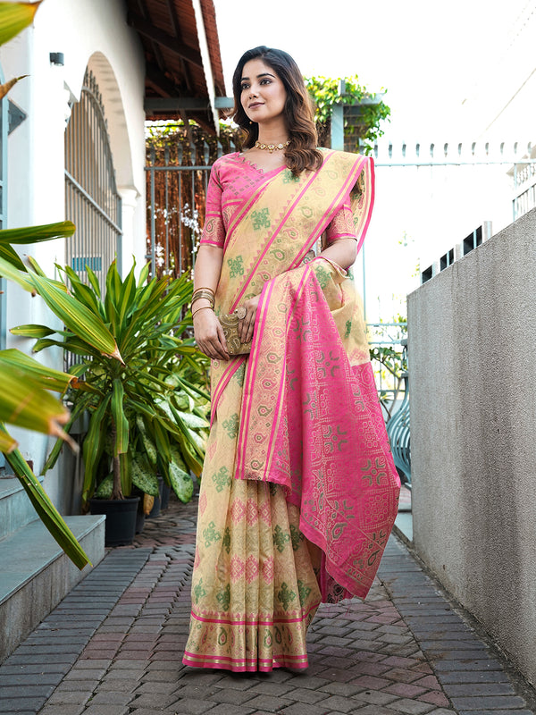Woven Design Zari Organza Patola Saree With Blouse Piece