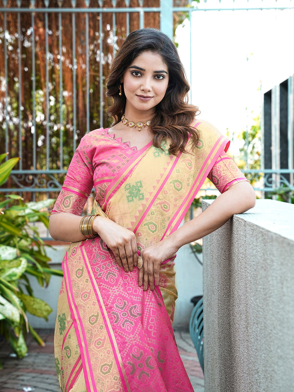Woven Design Zari Organza Patola Saree With Blouse Piece