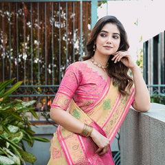 Woven Design Zari Organza Patola Saree With Blouse Piece