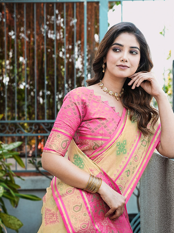 Woven Design Zari Organza Patola Saree With Blouse Piece