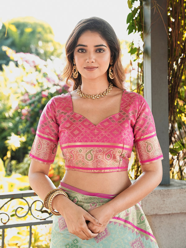 Woven Design Zari Organza Patola Saree With Blouse Piece