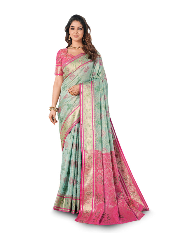 Woven Design Zari Organza Patola Saree With Blouse Piece