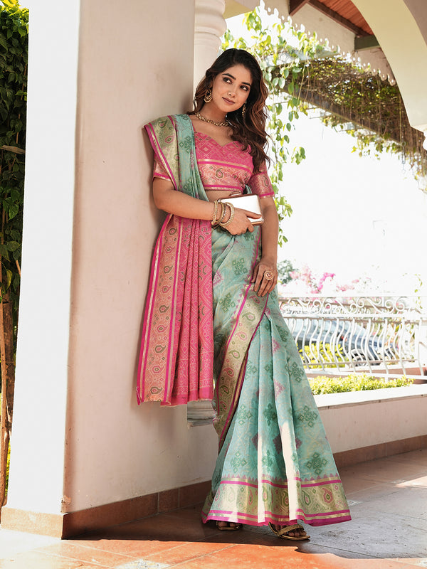 Woven Design Zari Organza Patola Saree With Blouse Piece