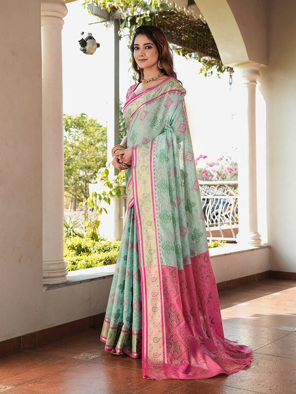 Woven Design Zari Organza Patola Saree With Blouse Piece