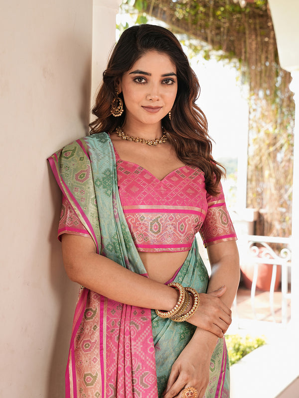 Woven Design Zari Organza Patola Saree With Blouse Piece