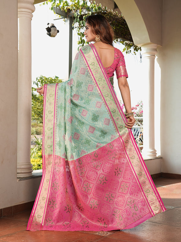 Woven Design Zari Organza Patola Saree With Blouse Piece