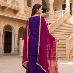 Women's Vichitra Silk with Lining Embroidered Straight Kurta with Pant & Dupatta Set